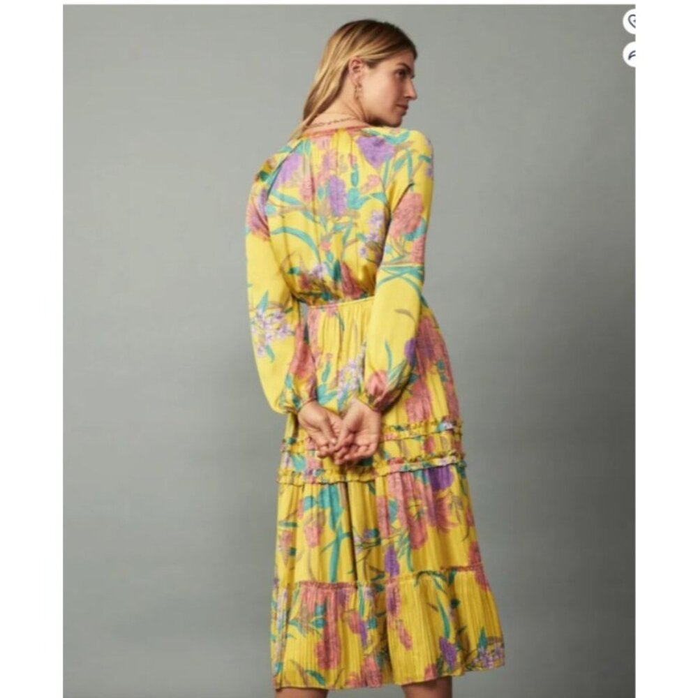 Current Air Marigold Floral Maxi Dress V-Neck womens size large long sleeve new - Picture 7 of 15